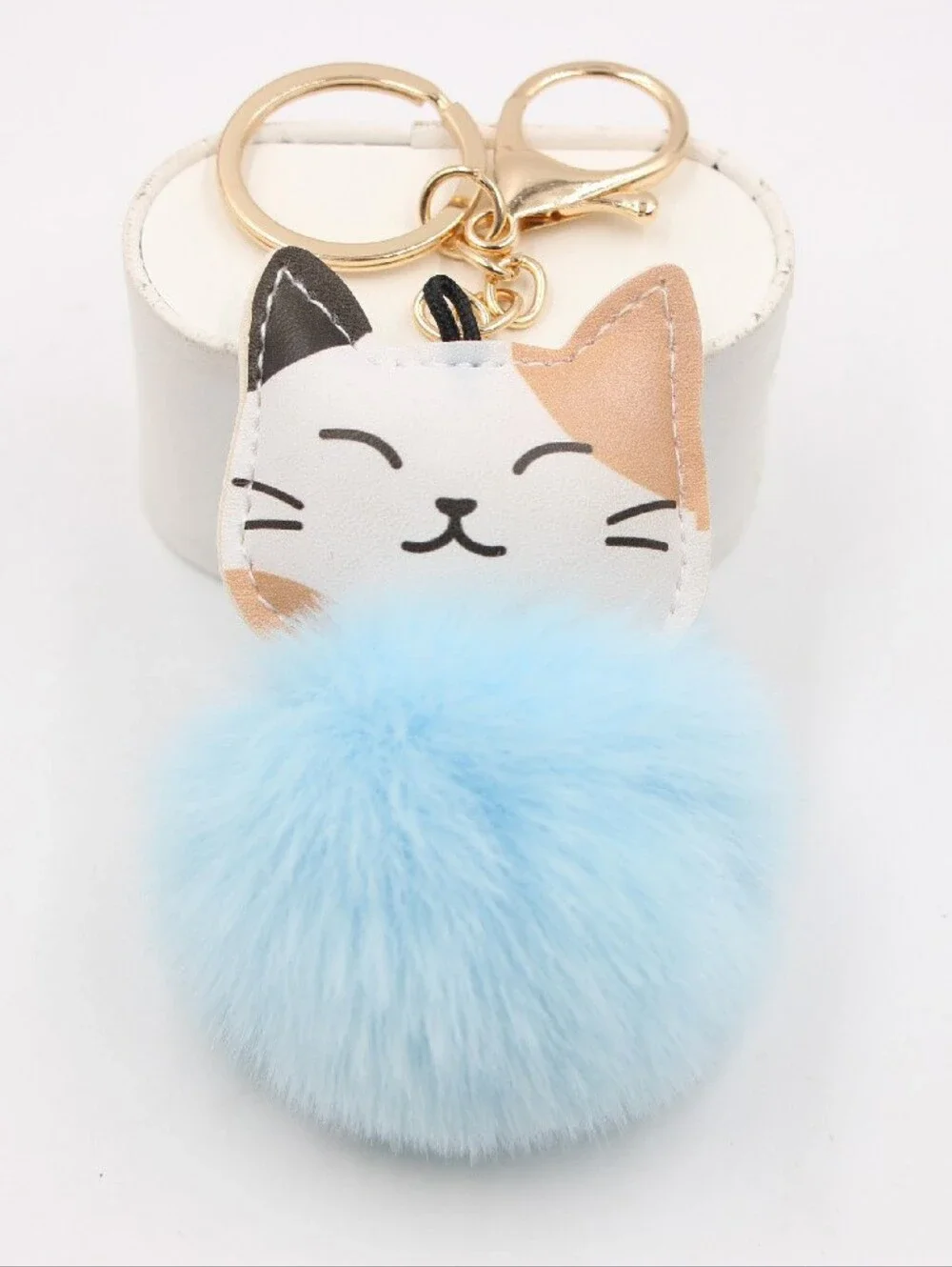 Cat Pom-Pom Keychain Plush - Red